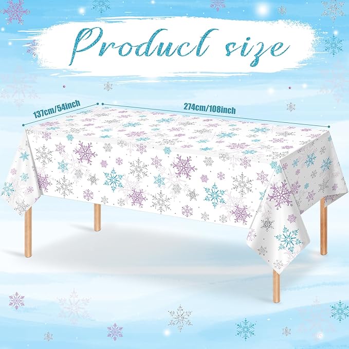 6 Pieces Christmas Snowflake Party Tablecloth Decorations,Plastic Purple and Blue Winter Wonderland Table Cover for Winter Christmas Birthday Holiday Party Decorations and Supplies,54x108 inch