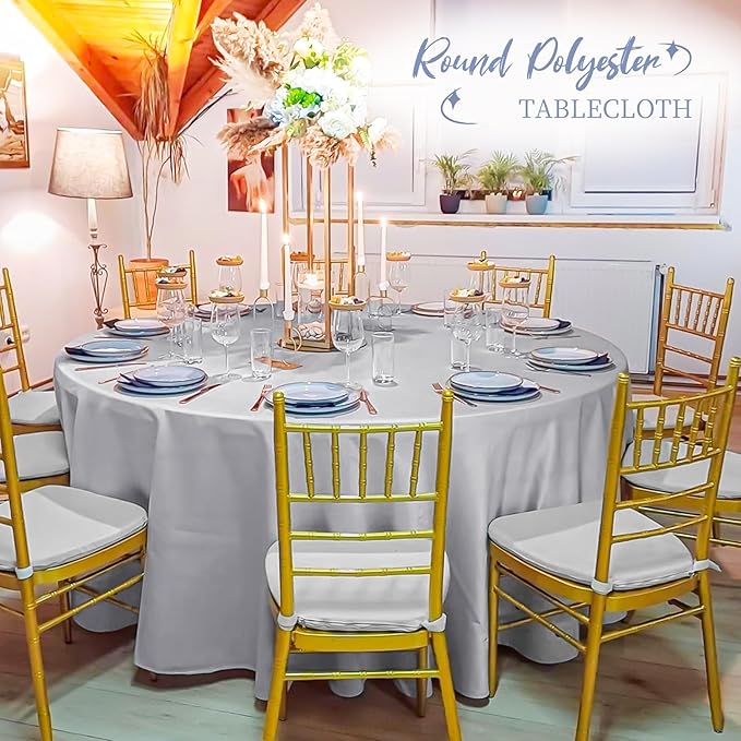 12 Pack Round Tablecloth 90 Inch - Light Grey Polyester TableCloth for Round Table, Premium Light Grey Tableclothes Washable Fabric Table Cover for Wedding Party Banquet Restaurant Reception Dining