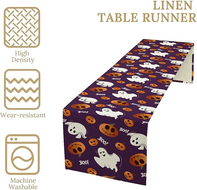 Halloween Table Runner,Ghost Pumpkin Halloween Table Runner for Kitchen Dining Table Decoration Home Party Decor 13x36 Inch