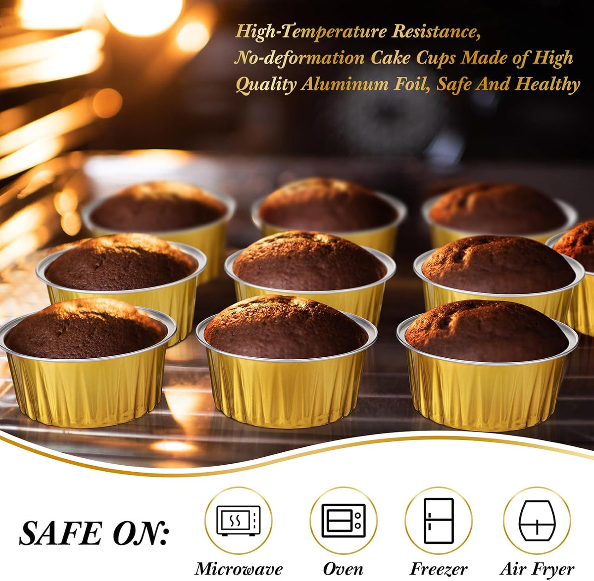 Gejoy 400 Pcs Aluminum Foil Baking Cups with Lids, Classic, Gold