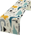 Cartoon Dinosaur Table Runner,Kids Boys Cute Various Dino Moutain Modern Abstract Print Tablecloth Burlap for Hotel Indoors Outdoor Dining Room Kitchen Holiday Party, 13x90in