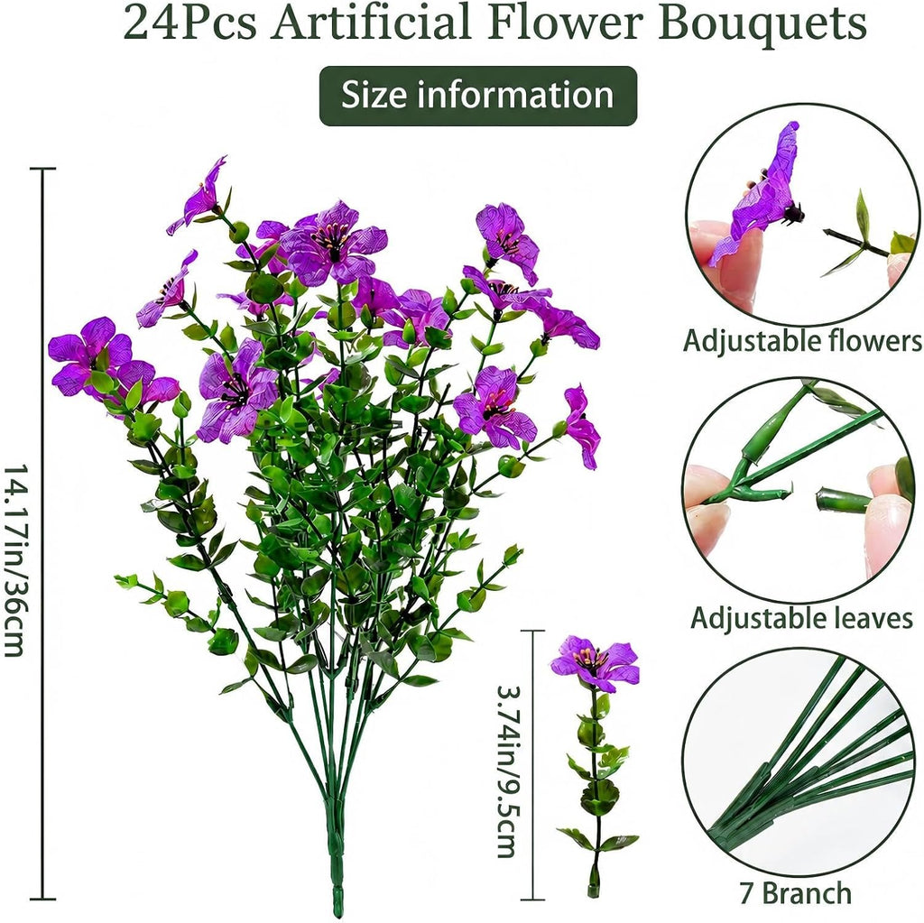 24 bundles artificial fake flowers for outdoors indoor shown in use