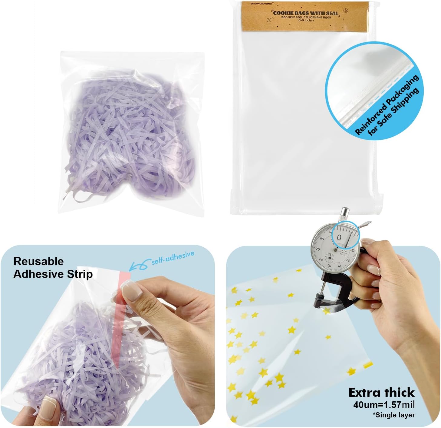 EKAPACKAGING 200Pcs 2x10 Inches Self Sealing Cellophane Bags Clear Pretzel Rod Bags for Treat, Candy Melts, Cookie, Popsicle, Ice Pop