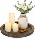 Hanobe Candle Plate Holder Tray: Round Wood Decorative Candle Plate - Rustic Farmhouse Coffee Table Decor - Tealight Pillar Trays for Home Decor (Distressed)