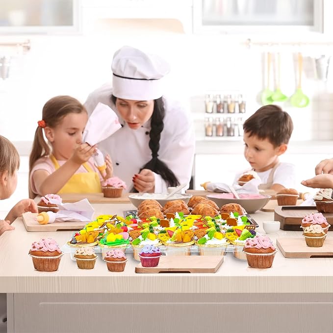 TWOWYHI 24 Counts x 10 Sets Cupcake Containers Cupcake Boxes Plastic Cupcakes Carrier Holders for Clear Plastic Disposable Cupcakes Container with Detachable Tall Lid