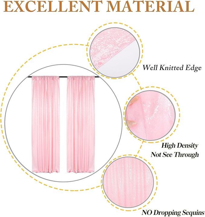 ShinyBeauty Sequin Curtains 4 Panels Baby Pink | 2Ft x 8Ft Sparkle Photo Backdrop | Shimmer Background for Parties & Events | Perfect for Baby Showers & Weddings | Durable & Elegant