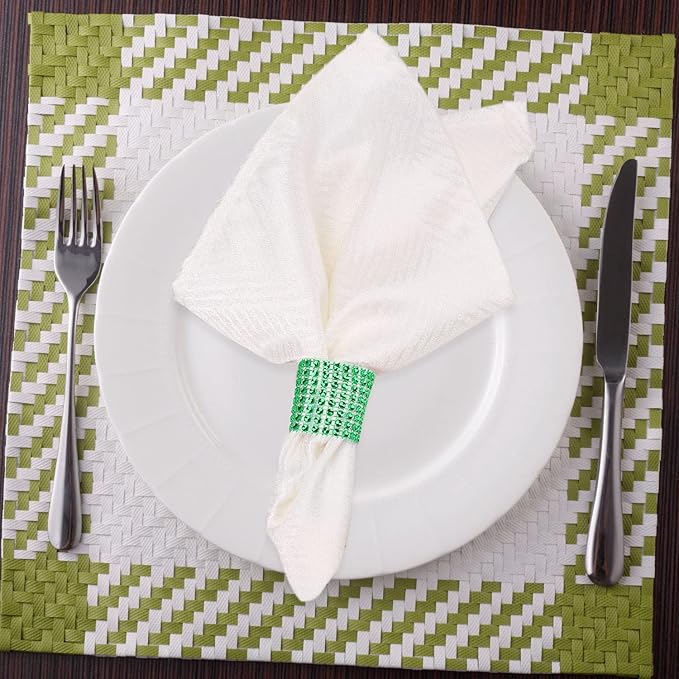 Green Napkin Rings Bulk Set of 150pcs,Wedding Rhinestone Crystal Diamond Napkin Rings Adornment for Wedding Reception, Dinner, Place Settings, Holiday Parties or DIY Decoration (150,Green)