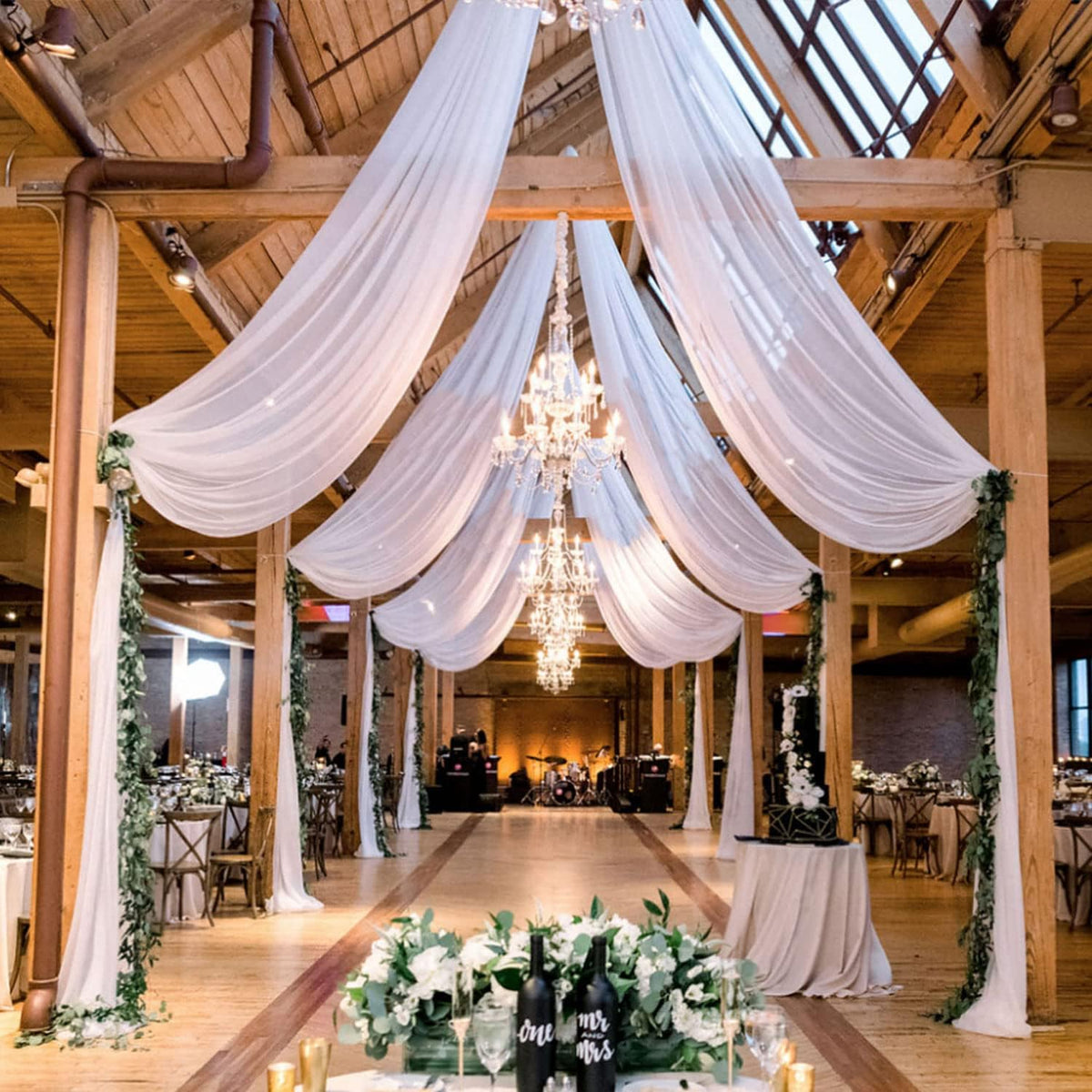 modfuns ceiling drapes for parties white sheer chiffon, main product view