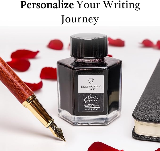 Ellington Pens Elegant Wood Fountain Pen Set – Includes Wooden Pen Box, Ink Converter, 6 Ink Cartridges, and Gift Box – Writing, Calligraphy