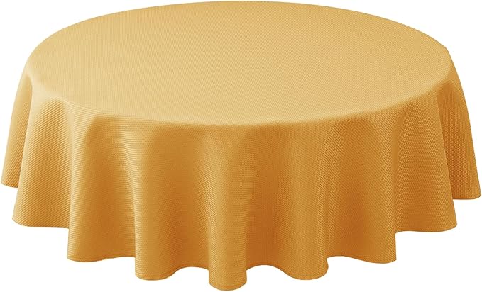 Biscaynebay Fall Tablecloth Textured Fabric Round Tablecloths 60" for Tables diameters from 28" to 48", Fall Gold Thanksgiving Autumn Harvest Water Resistant Table Cover for Kitchen, Dining, Party