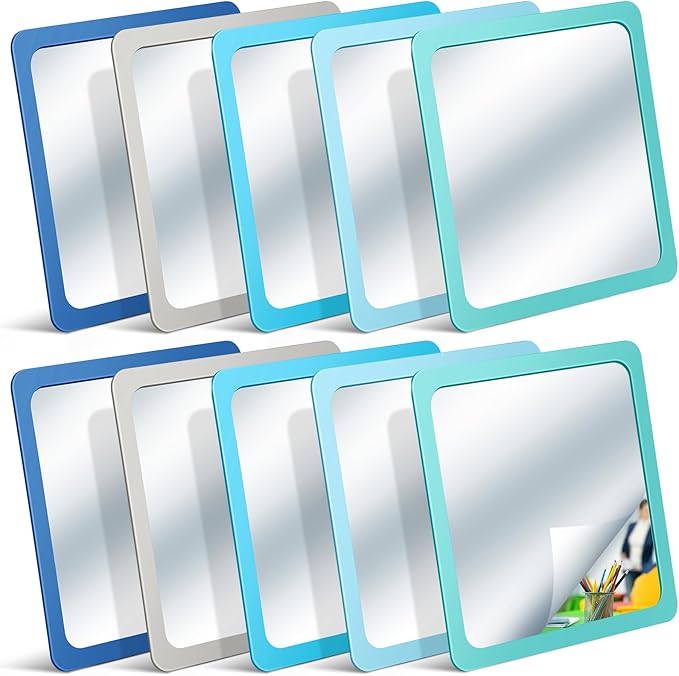 Dandat 10 Pcs Small Mirrors for Kids 6 x 6 Inch Square Shatter Proof Reflector Toddler Glass Plastic Reflector for Classroom DIY Craft Preschool Facial Expression (Blue-Gray Colors)