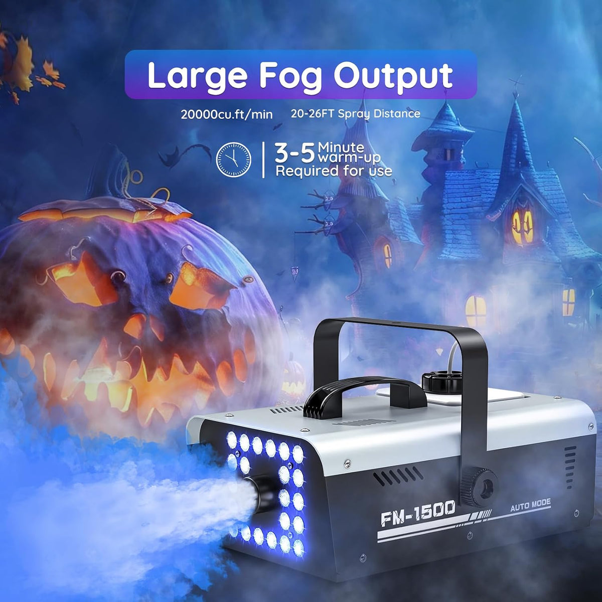 1500W Fog Machine Halloween Outdoor, 20000 CFM Smoke Machine Fog Indoor with ...