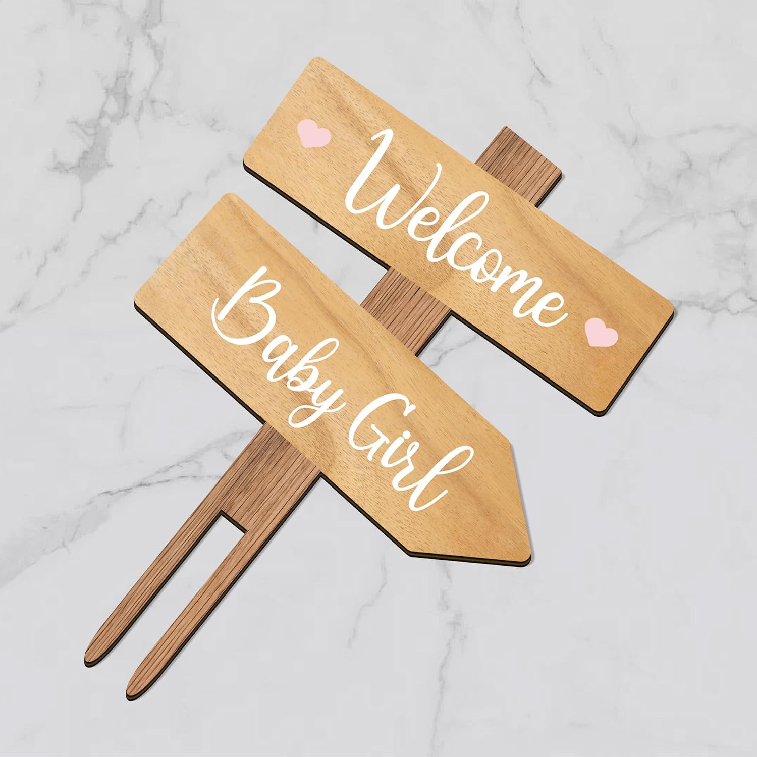 Rustic Welcome Baby Girl Cake Topper in Wood Baby Shower Gender Reveal Party Cake Decoration