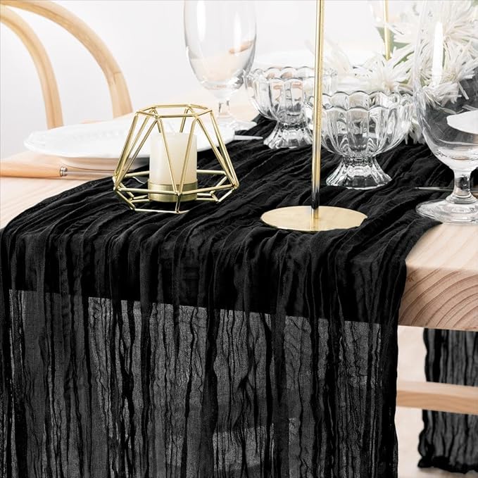 MLMW 4 Pack Halloween Table Runner Cheesecloth Black Boho Gauze Cheese Cloth 160 inch Rustic Sheer Table Runner 13.3ft for Party Wedding Baby Bridal Shower Birthday