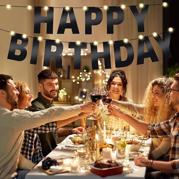 TaoBary 112 Pcs DIY Letter Kit Glitter Customizable Banner Letters Include 107 Letters and Numbers 3 Rope and 2 Needles for Birthday Halloween Christmas Wedding Valentine Party Decor(Bright Black)