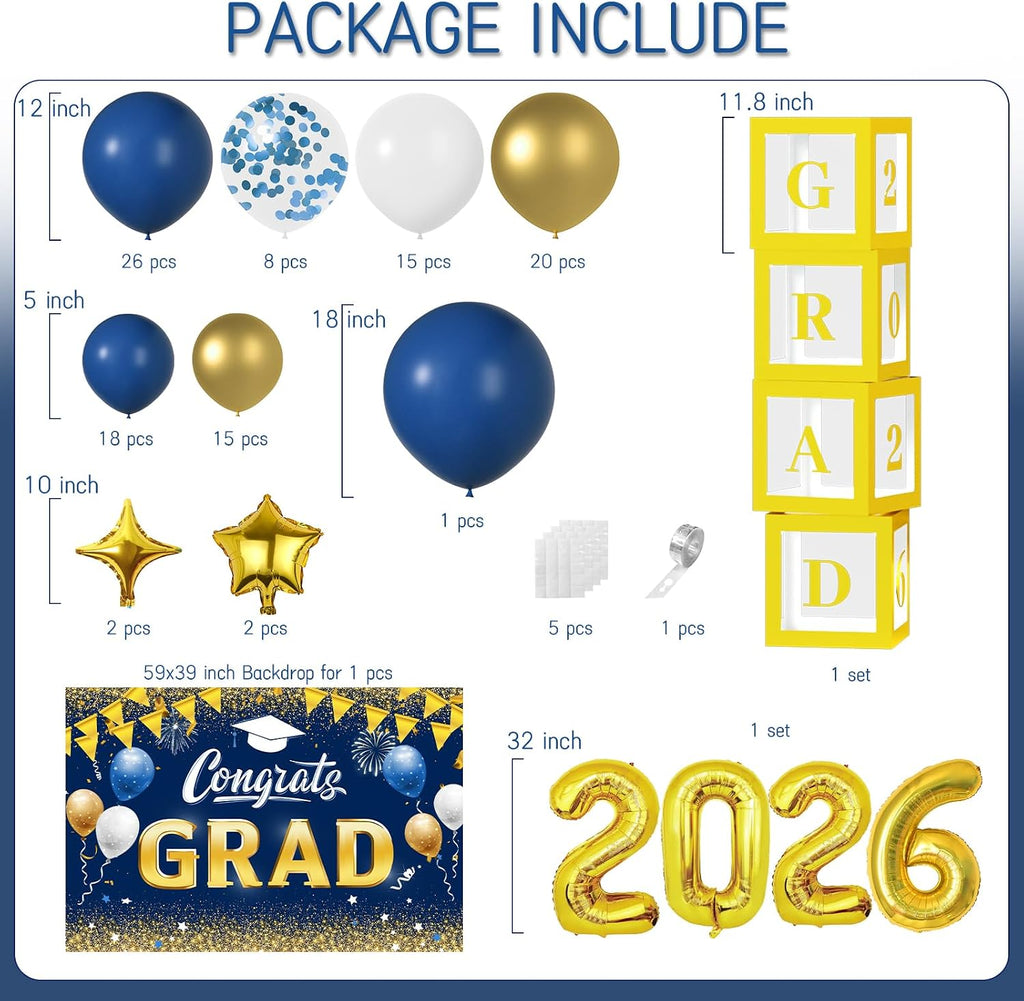 navy blue and gold graduation balloons garland arch shown in use
