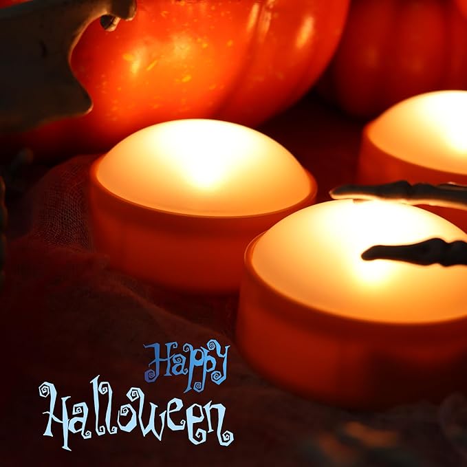 LED Pumpkin Lights with Remote and Timer, Battery Operated Bright Flickering Flameless Candles for Pumpkin Decor, Jack-O-Lantern Halloween Party Decorations,Orange Color, 3 Pack