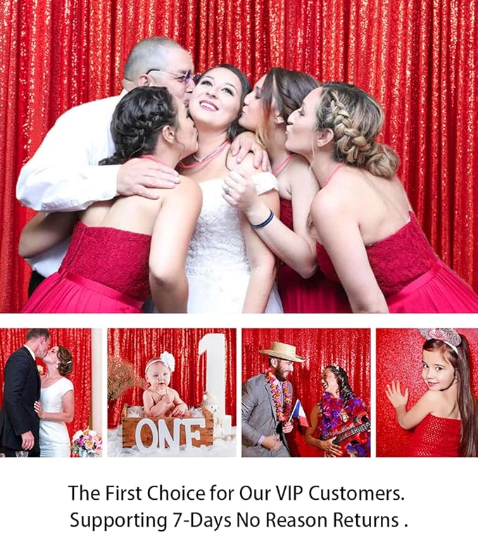 ShinyBeauty Sequin Curtain Red 4FTx8FT Sequin Photo Backdrop Red Sequin Backdrop Curtain Glitter Photography Backdrop Bridal Shower Backdrop for Wedding