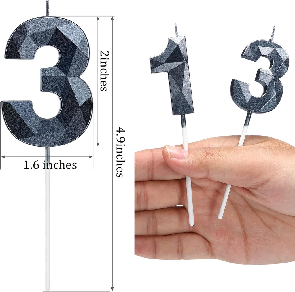 Nuanchu 13 Birthday Candles Black Number 13th Candle Happy Birthday Cake Topper 3D Diamond Shape Numeral 31 Candles Decoration for Boy Girl Women Wedding Theme Party Anniversary Favors(Black)