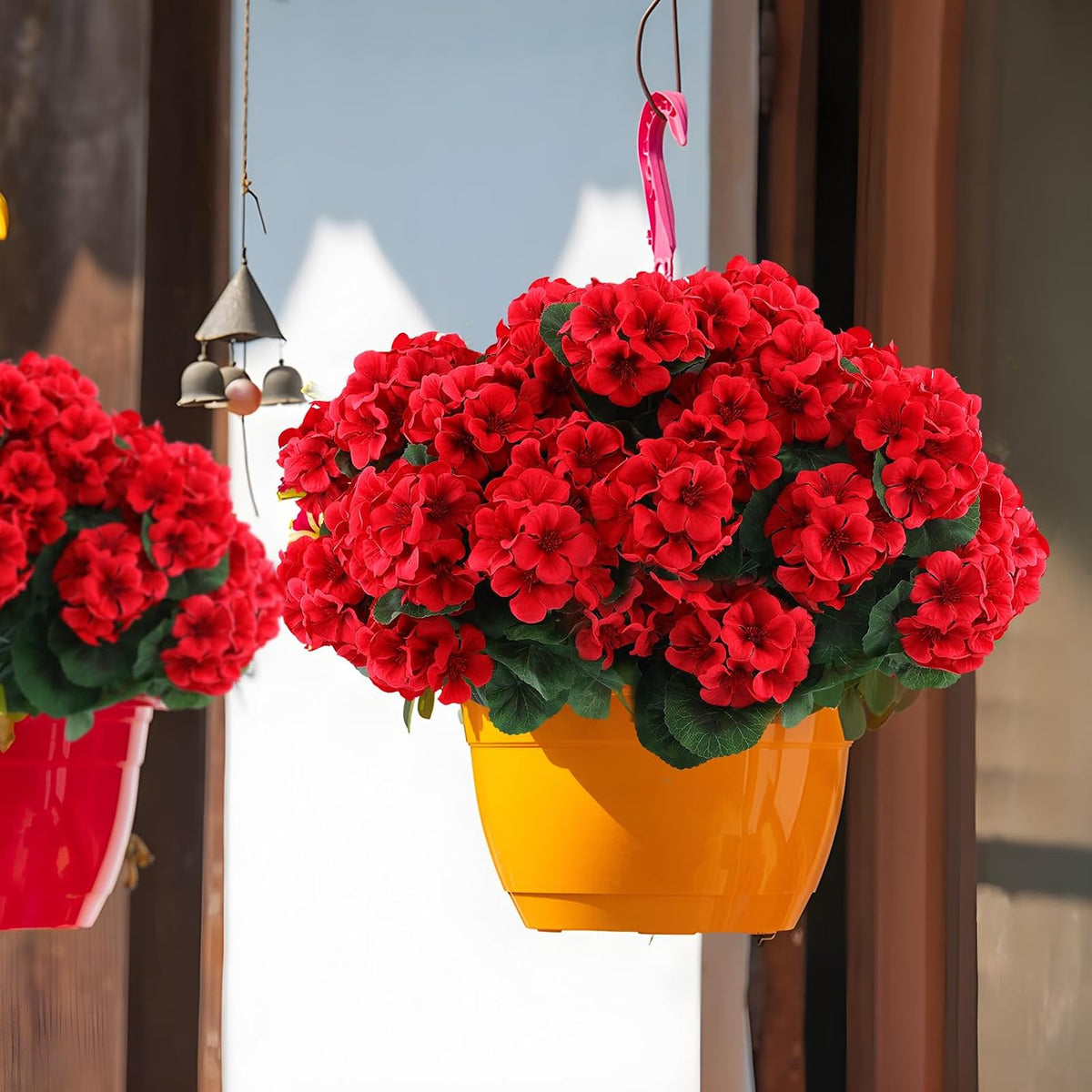 hananona 2 set artificial red geraniums flowers for, view 9
