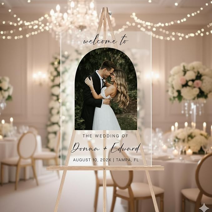 Personalized Wedding Photo Acrylic Welcome Sign – Custom Picture Board with Bride & Groom Names, Elegant Acrylic Wedding Reception Entrance or Ceremony Decoration, Indoor & Outdoor Keepsake Gift #4