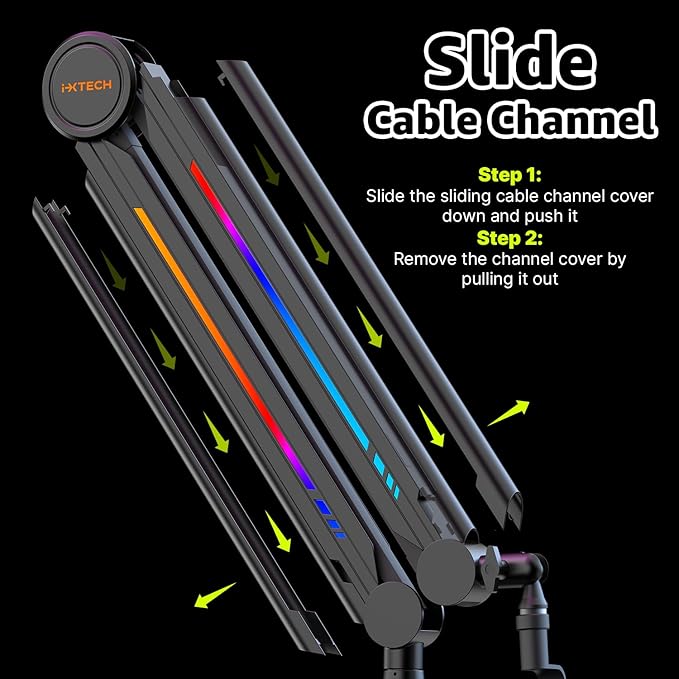 IXTECH RGB Mic Boom Arm High Profile, Overhead Boom Arm Microphone Stand Desk Mount, Adjustable Microphone Stand with Desk Mount, Mic Arm for Live Streaming Gaming Podcasting Recording.