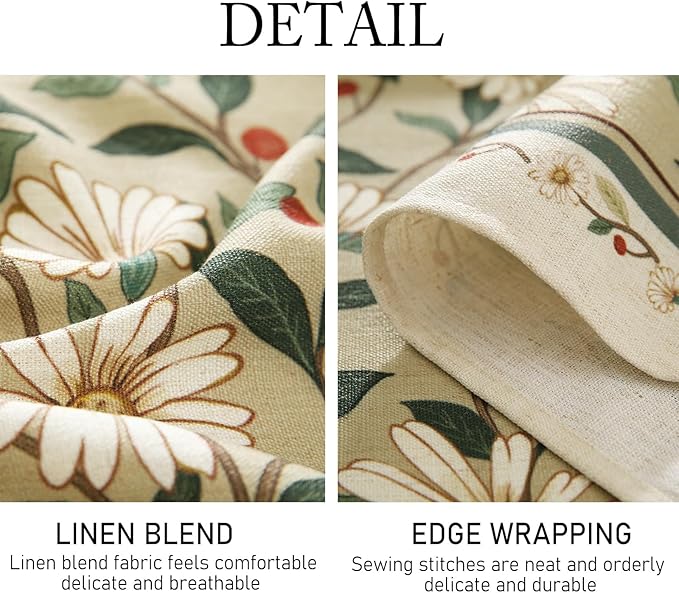 ISAENNE Designer Green Linen Small Round Tablecloth,Floral French Country Indoor Table Cloth,Stain Resistant Home Decor Tablecloths for Dining Kitchen Thanksgiving Party,Diameter 55"-Brune