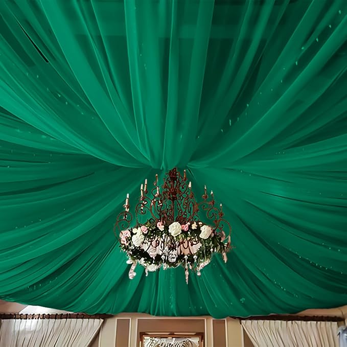 6 Panels Emerald Green Ceiling Drapes for Wedding 5ftx30ft Chiffon Fabric Arch Draping Curtains Sheer Drapery for Party Ceremony Birthday Baby Shower Reception Stage Swag Ceiling Decorations