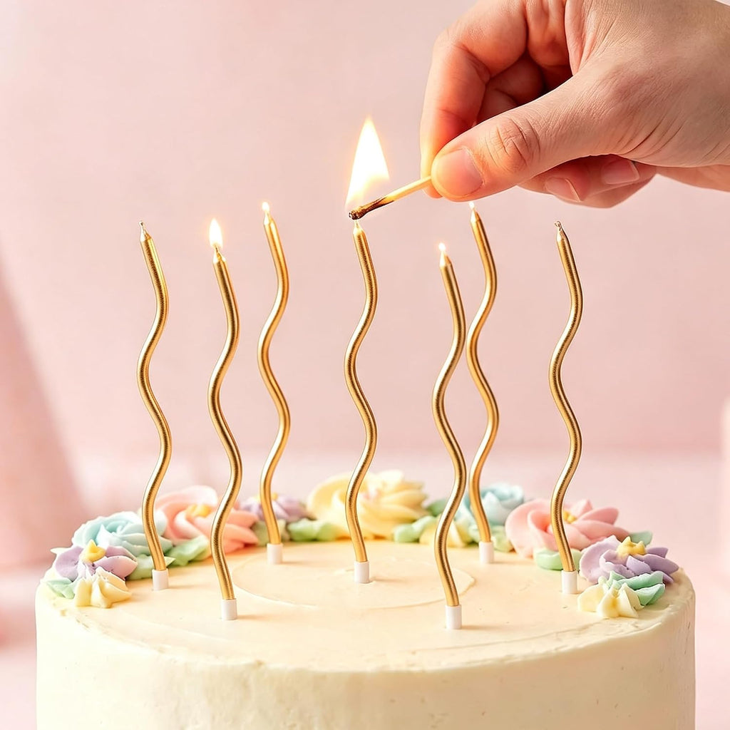 PHD CAKE 24-Count Gold Spiral Long Thin Metallic Birthday Candles, Cake Candles, Birthday Parties, Wedding Decorations, Party Candles