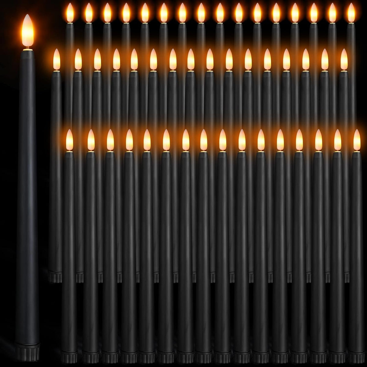 Handepo 48 Pack Flameless LED Taper Candle, Black, 11 Inch