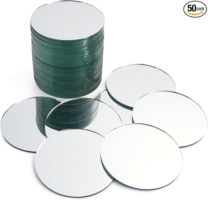 Juvale Glass Mirror Tiles for Crafts - 3 in, Round, Transparent, 50-Pack - Craft Mirrors for DIY & Home Decor