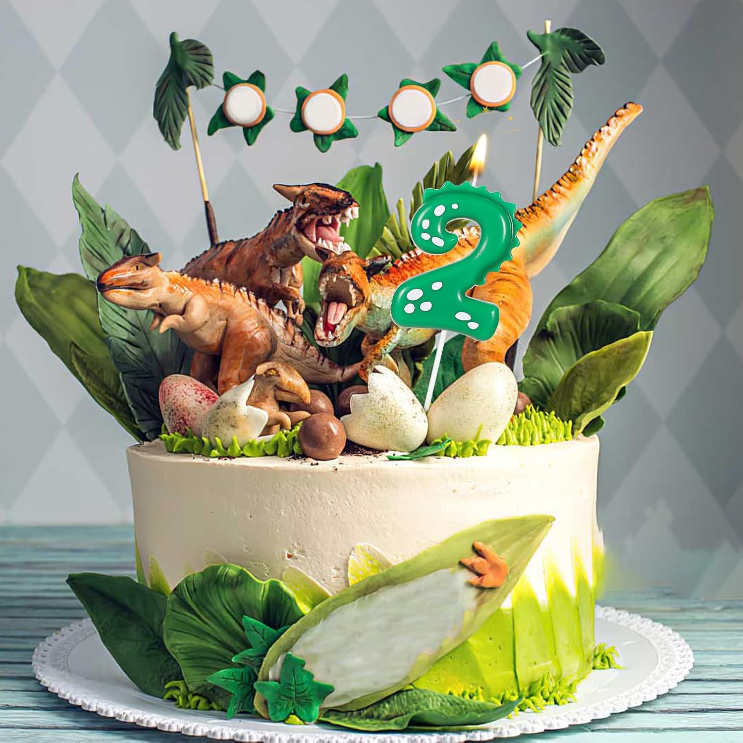 Birthday Number Candles, 2.8 Inch Dinosaur Candle Birthday Cake Candles Dinosaur Birthday Candle for Cake Dinosaur Candle Theme Party Decoration(Number 2)