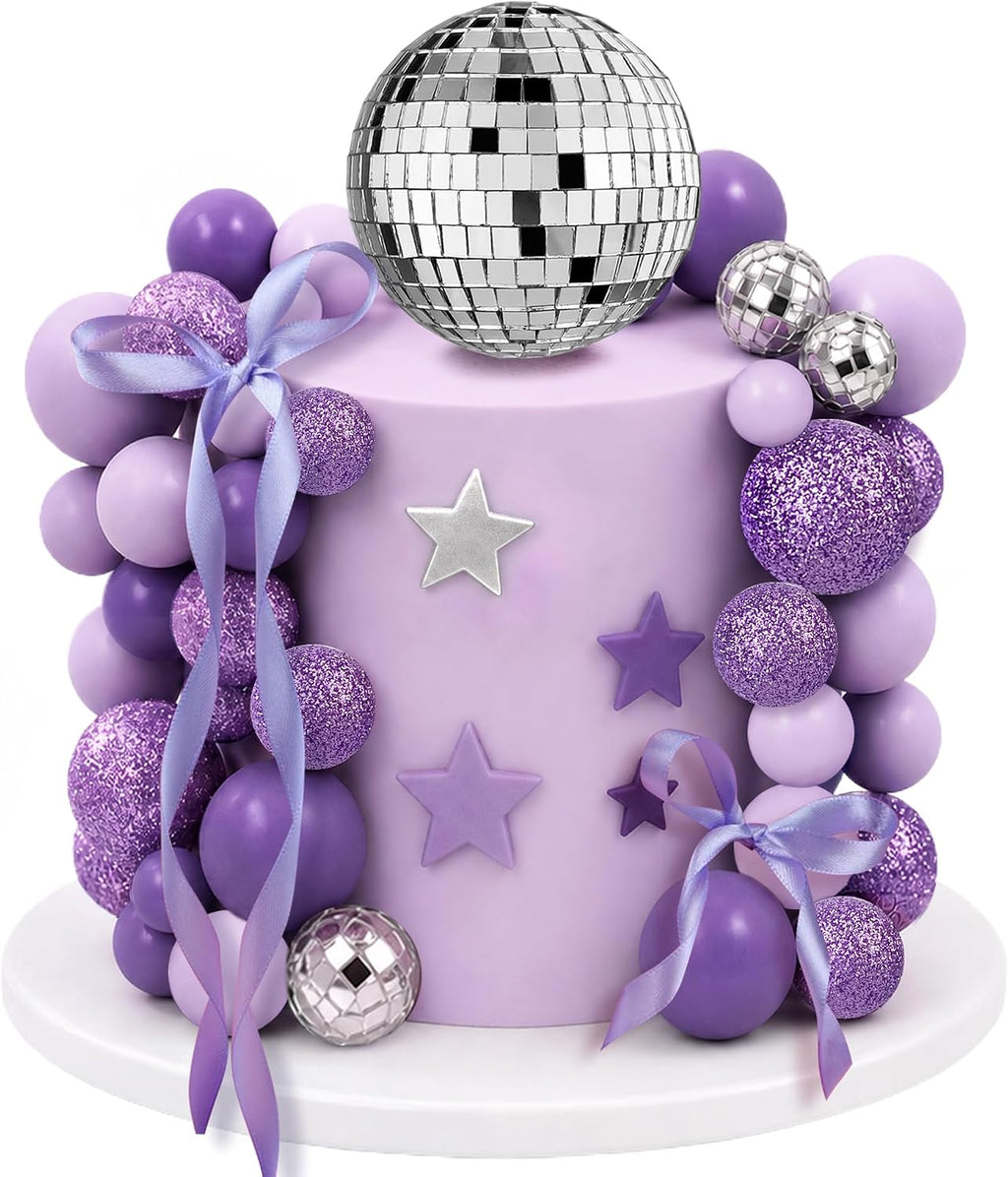 32 PCS Disco Purple Pink Blue Ball Cake Topper for Wedding Birthday Baby Shower Party Cake Decoration Supplies