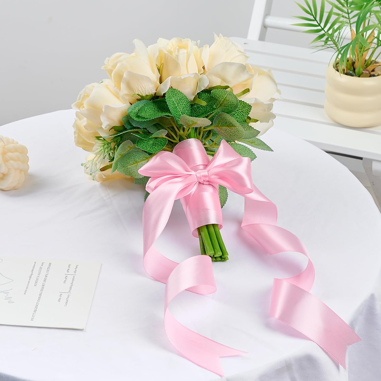 1-1/2 Inch 100 Yards Pink Satin Ribbon, Solid Fabric Ribbon Roll for Flower Bouquet, Gift Wrapping, Roses Making, Handmade Crafts