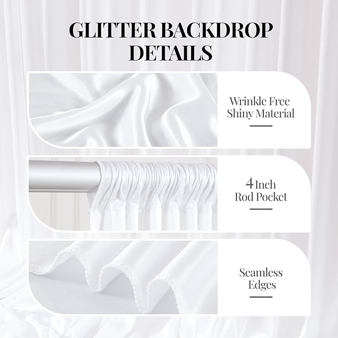 10x10 ft White Glitter Backdrop Curtain for Parties, Wrinkle Free Glitter Photo Backdrop Drapes 2 Panels 5x10FT Shimmer Back Drop Cloth for Wedding Birthday Baby Shower Photography Background Decor