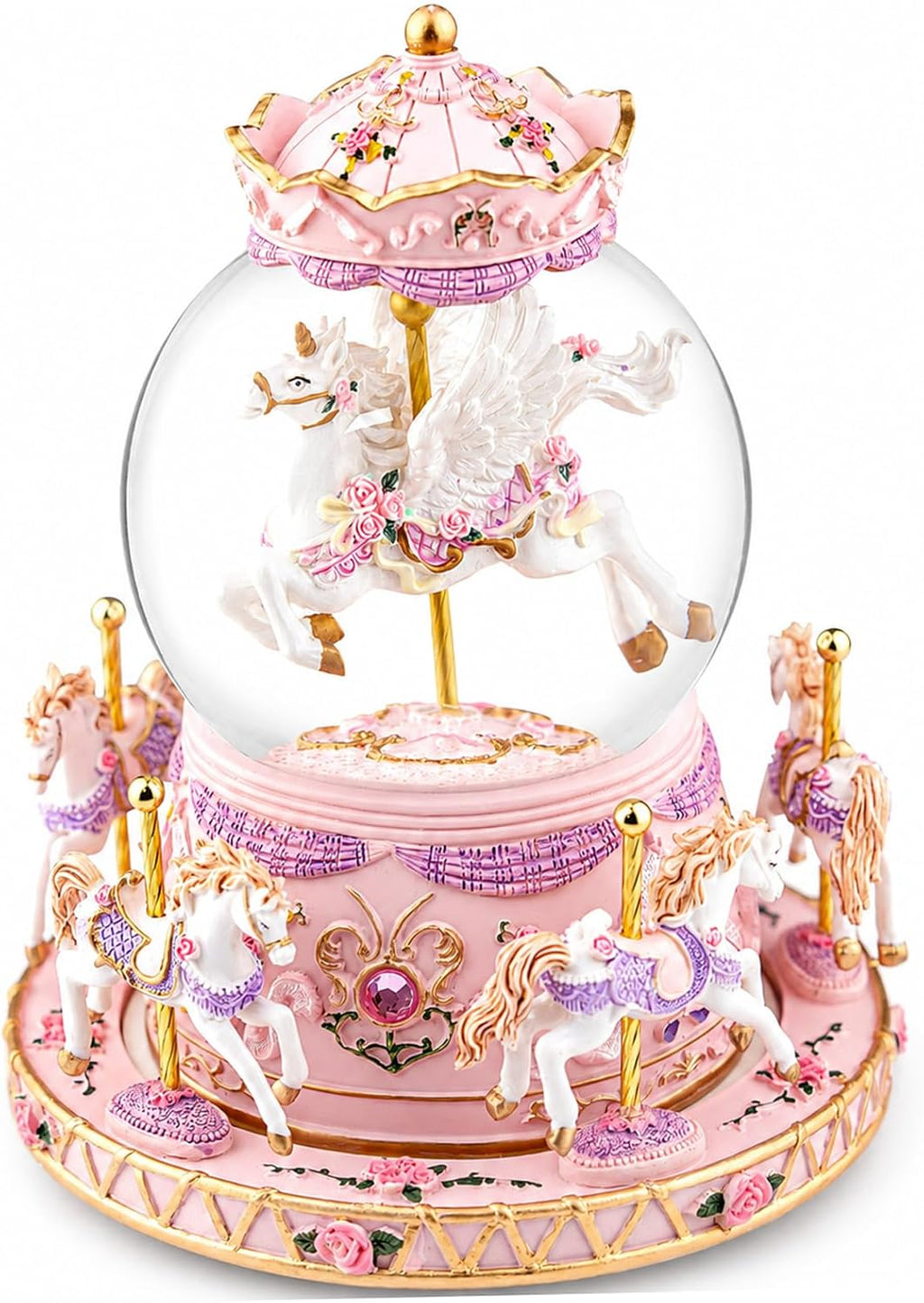 Unicorn Carousel Snow Globe Music Box, Plays You are My Sunshine, Rotating Horse Musical Snow Globe Gift for Daughter Girls Women, Birthday Christmas for Wife Sister Friend