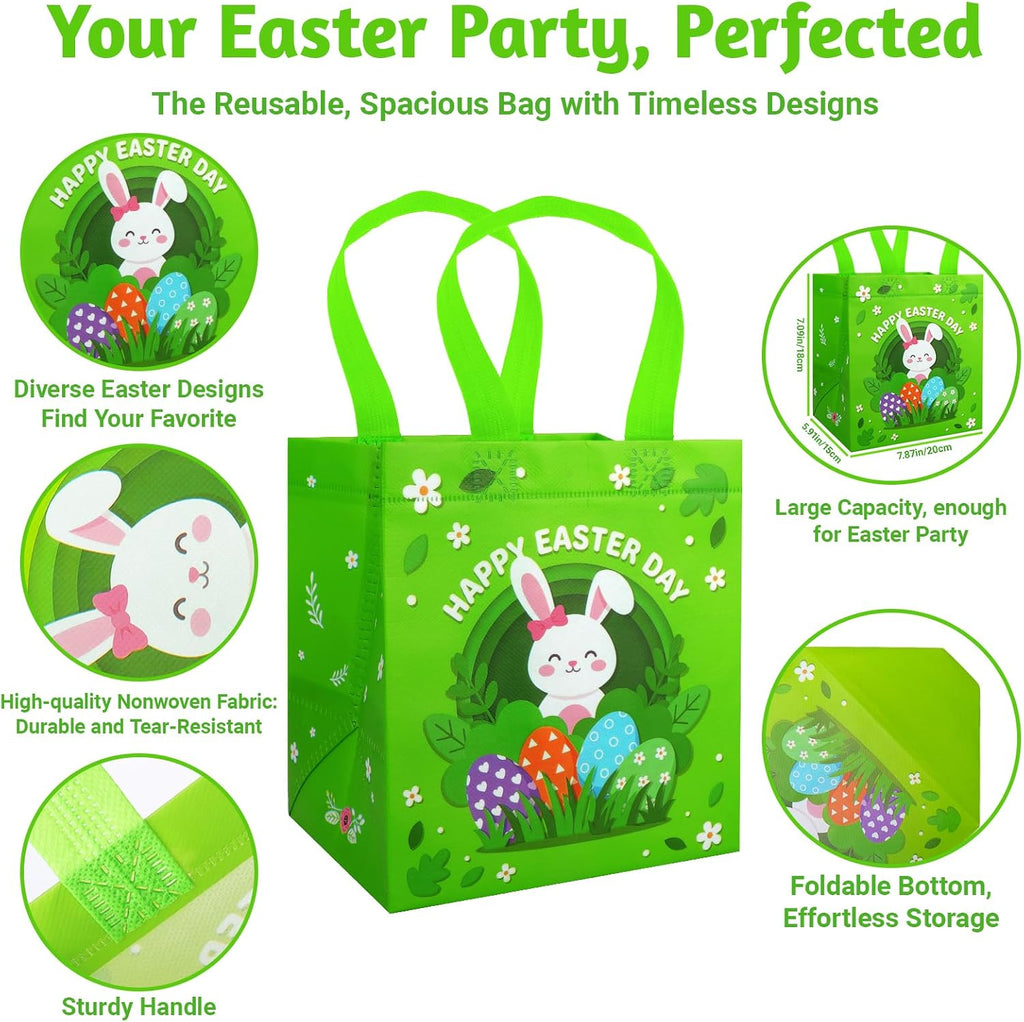 STARSIDE 8 Pack Easter Egg Hunt Bags with Handles for Kids - Reusable Non-Woven Cute Bunny Chick Carrot Tote Bags for Gift Wrapping, Easter Treats, Goodie Bags & Party Favors (7.09x5.91x7.87 Inches)