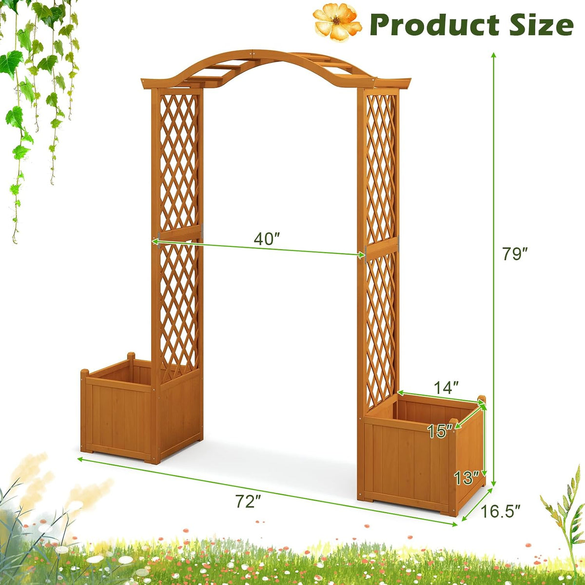 moccha wooden garden arbor with planter - outdoor, view 9