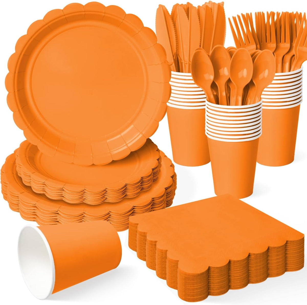 Vyntra 350 Pcs Orange Paper Plates and Napkins Party Supplies