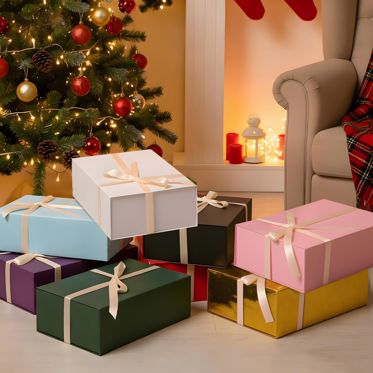 Brothersbox Purple Gift Box 13.8"x9.1"x4.3" Large Gift Boxes for Presents with Magnetic Lid, Ribbon, Collapsible Boxes for Valentine's Day Mother's Day Christmas Birthday Wedding