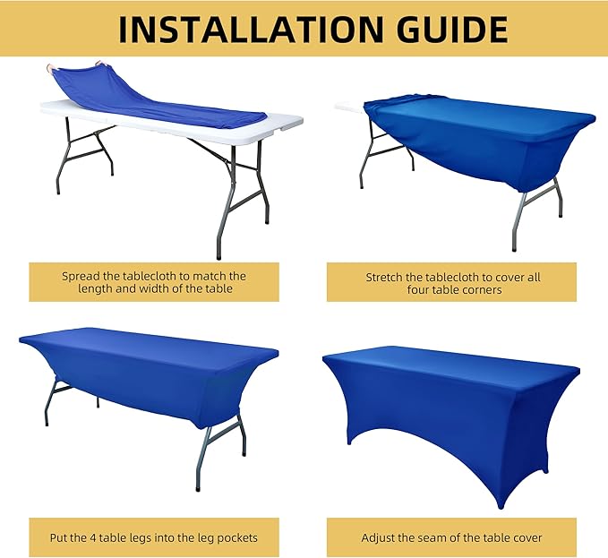 2-Pack 8ft Spandex Table Covers for Rectangle Folding Tables - Washable Elastic Tablecloth - Ultimate Fitted Table Protector for Birthday Parties, Trade Shows, Banquet