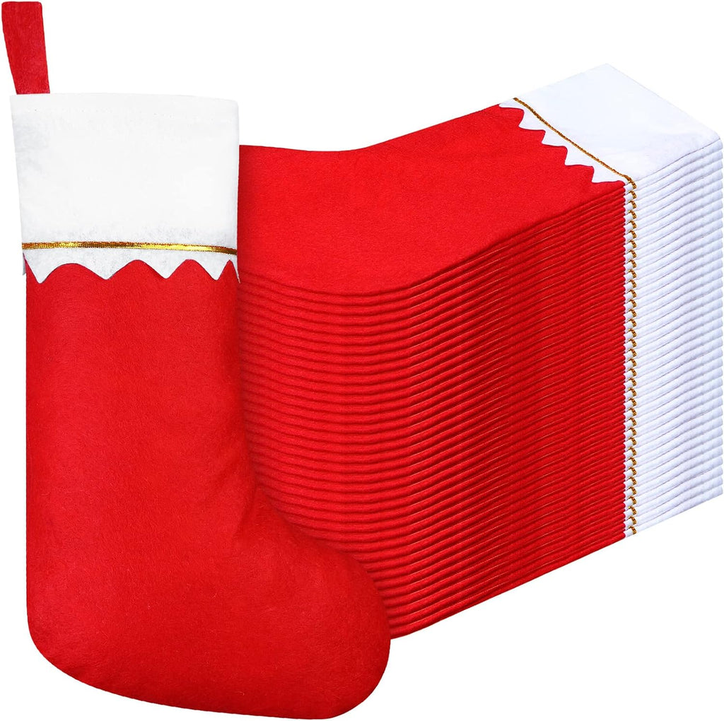 Zubebe 36 Pcs 15 Inch Felt Christmas Stockings Stockings Xmas Decoration Stockings Rustic Christmas Santa Stockings for Christmas Party Favors Home Decor (Red)