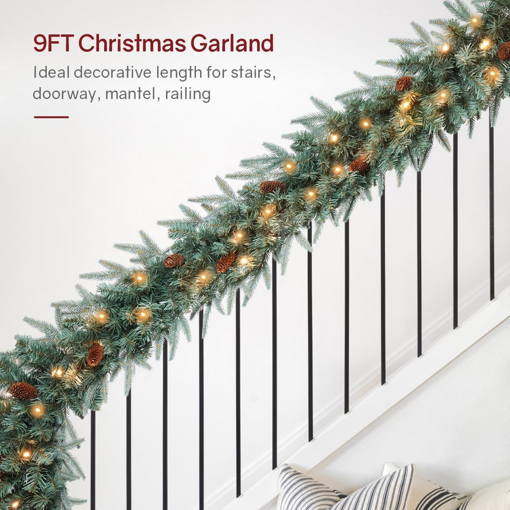 somikis 9ft christmas garland, battery operated pre-lit xmas on a desk or shelf