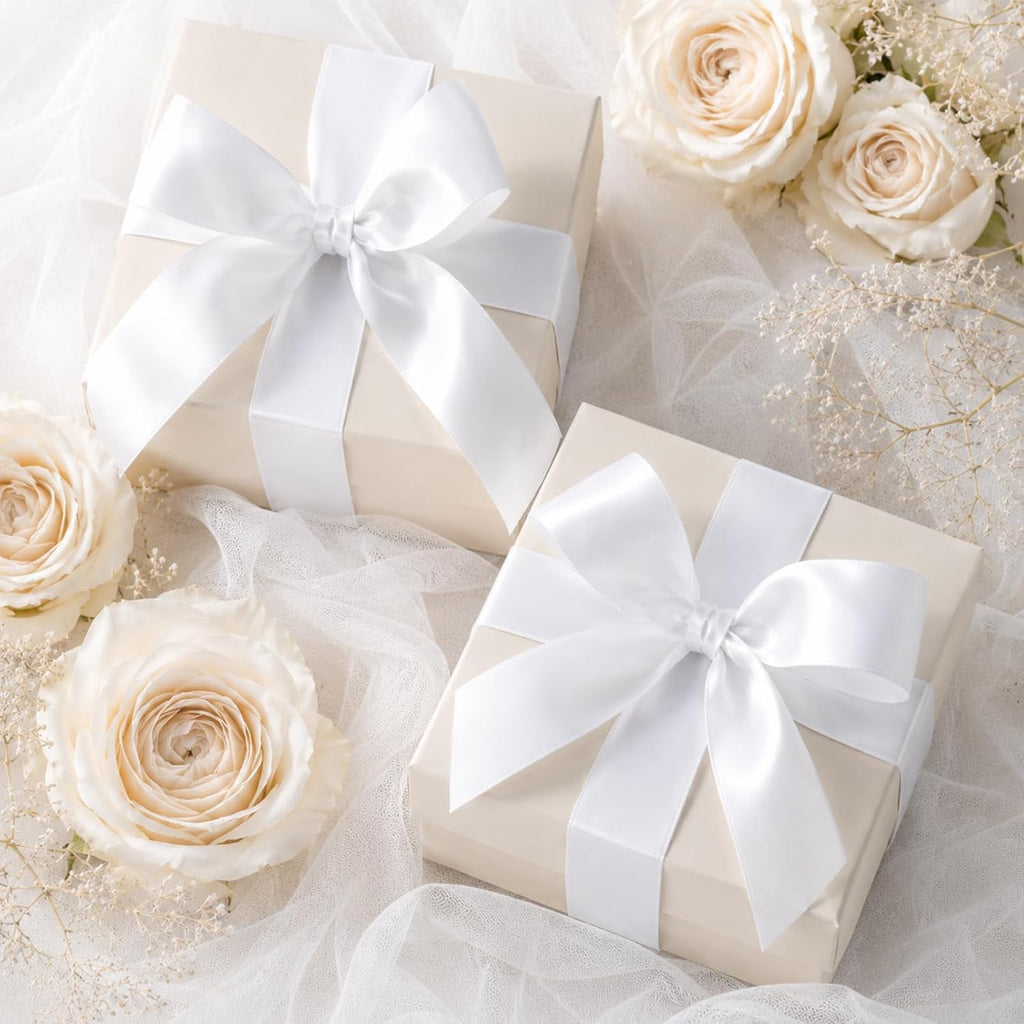 KINGLAKE Double Faced White Satin Ribbon - 1-1/2 Inch x 50 Yards | Gift Wrapping Ribbon for Crafts Roses Making Bouquets Bows Wedding Bridal Shower Baby Shower Birthday Easter Christmas Decor