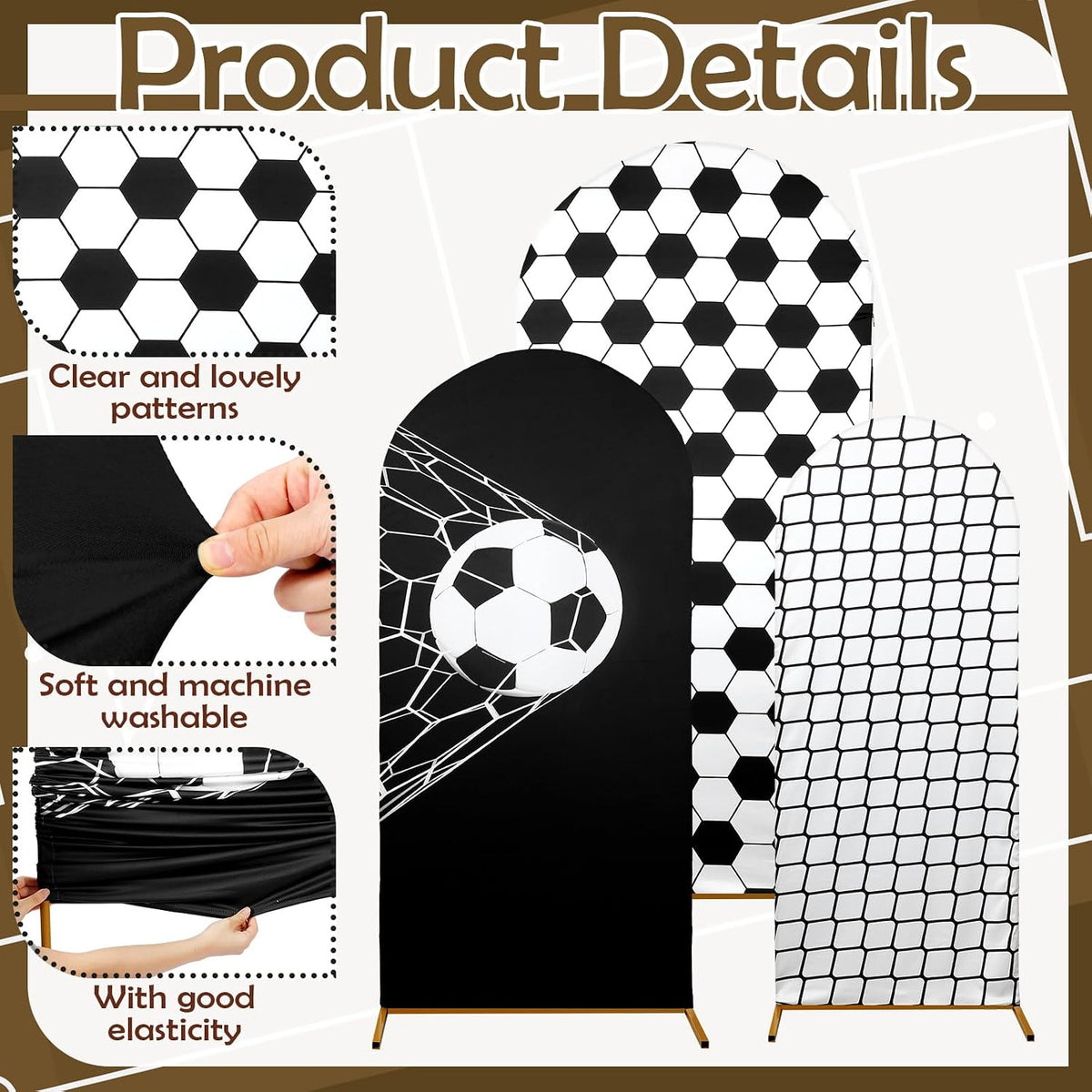 foilswirl spandex arch backdrop cover 34 pcs soccer, side view