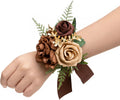 Ling's moment 6pcs Corsage Wristlet, Fall Wedding Decor, Walnut Brown | Girl/Mother/Women, Homecoming Prom, Graduation Party, Wrist Band Décor, with Ribbon, Artificial Flowers, Sand Beige