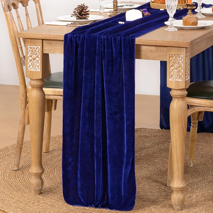 MLMC Royal Blue Velvet Table Runner 10ft Glossy Luxury Velvet Fall Table Runner 20x120 Inches Wedding Runner for Fall Bridal Shower Birthday Party Decor