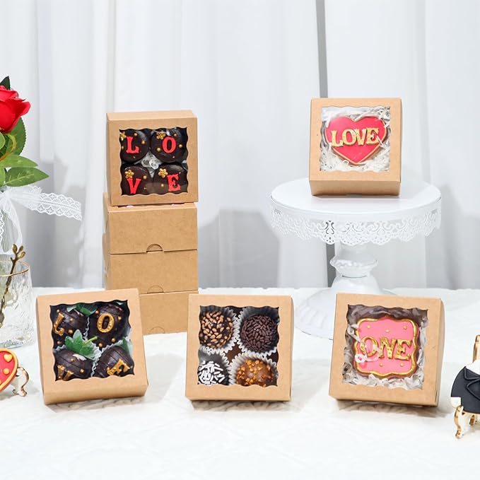 50-Count 4x4x2 Food-Safe Brown Bakery Boxes - Multi-Use Pastry & Treat Packaging for Cookies, Truffles & Wedding Favors (Stackable Gift Boxes for Cakes, Pies & Cinnamon Rolls)