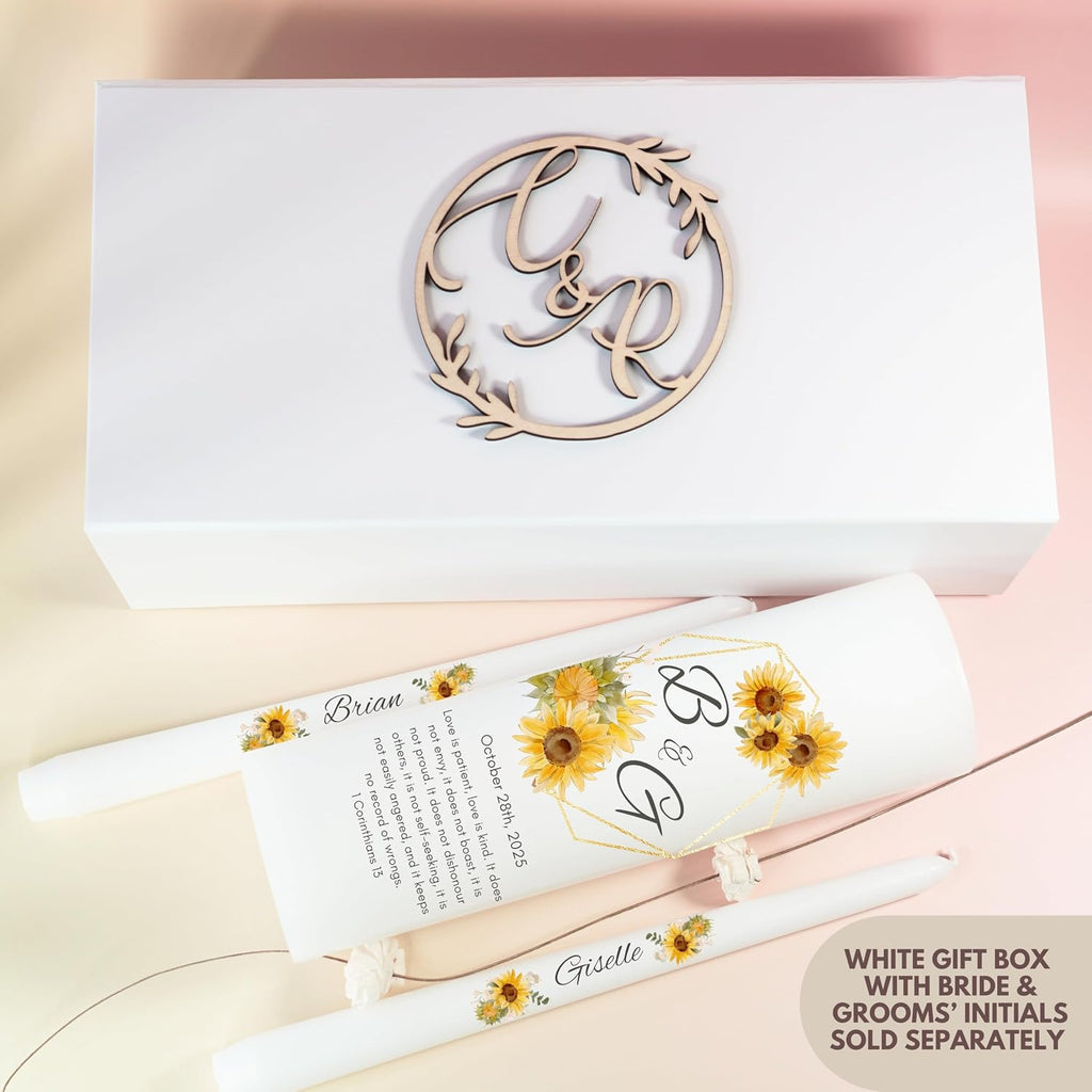 Unity Candles for Wedding, Modern Unity Set, Custom and Personalized Pillar and Taper Candles with Bible Quote, Unscented White Premium Wax, Religious and Wedding Ceremony, Special Events