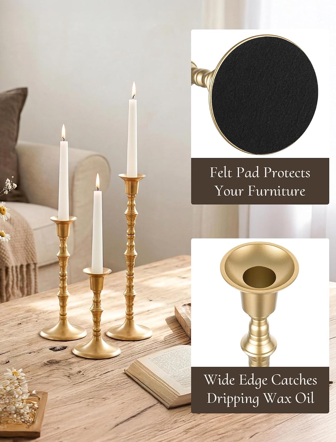 Gold Candlestick Holders Vintage: Brass Taper Candle Holders